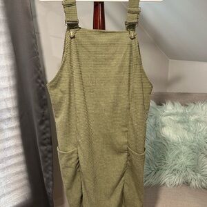 Olive Green Corduroy Overall Dress